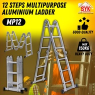 SYK Aluminium Ladder Multi Purpose 12 Steps 150Kg Max Heavy Duty Foldable Ladder Tangga Aluminium Li