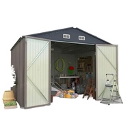10x8 Ft Outdoor Storage Shed, Large Garden Tool Metal Shed With Sloping Roof And Double Lockable Doo