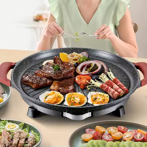 Round electric barbecue pan smokeless Maifanshi electric grill Non-stick barbecue pan Teppanyaki pan