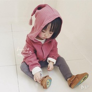 Minimalist Solid Color Elf Hooded Cotton Linen Jacket/Children's Thin Jacket