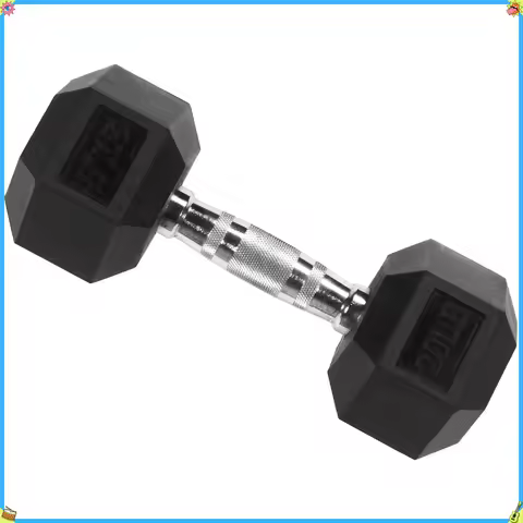 Rubber Encased Hex Dumbbell, 20 lb, Single, Black, dumbbell set, dumbbell
