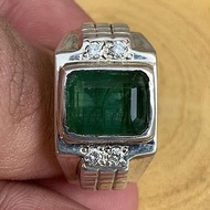 Natural Deep Green Mens Emerald Ring Sterling Silver 925 Handmade Emerald Ring