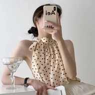 NOVA-Women's Vest Sleeveless Dot Pattern Tied Up Simple Sweet Casual Fashion