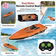 2.4GHz Dual Motor Remote Control Speedboat Toy Waterproof Plastic RC Boat for Kids Boys Pools Lakes