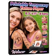 8 Sheets Printable Temporary Tattoo Paper for Inkjet Printer - 8.5 x 11 in DIY Custom Design Transfe