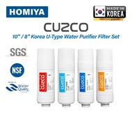 Cuzco 8"/10" Korea U-type Water Filter Replacement Cartridge Set (4 Pcs) [Sediment, Pre Carbon, Post