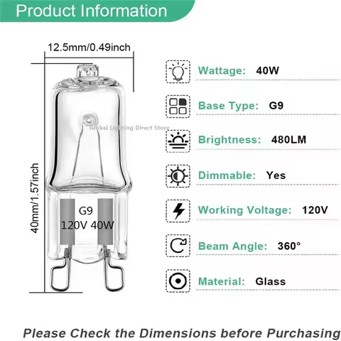 10PCS G9 120V 25W 40W 60W Eco Halogen Light Bulbs LED Lamp Bulbs Inserted Beads Crystal Lamp Halogen
