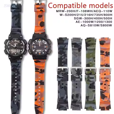 Strap for Casio AQ-S810W Rubber Watch Band AE-1000W AE-1200/1300 SGW-300 Camouflage Silicone Wrist B