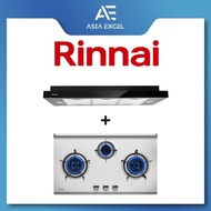 RINNAI RH-S329-PBR 90CM SLIMLINE HOOD + RINNAI RB-983S FLEXIHOB 88CM 3 BURNER STAINLESS STEEL BUILT-IN GAS HOB