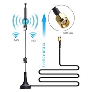 เสาอากาศ WIFI 12DBI 2.4G/5.8Gเสาอากาศเสาคู่ SMA ตัวผู้พร้อมฐานแม่เหล็กสำหรับเราเตอร์ตัวเพิ่มสัญญาณกล้อง