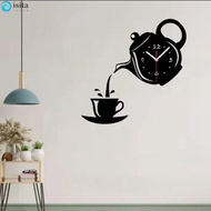 ISITA Acrylic Mirror Wall Clock, 3D Teapot Design Teapot Wall Clock Sticker, Decorative Painting Easy to Read Silent DIY 3D Decorative Clock Wall