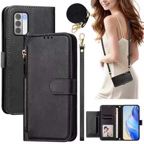 For Nokia G42 5G Crossbody Leather Wallet Zipper Case For Nokia XR20 X30 X20 G22 G21 G11 G20 G10 C30