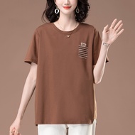 Plus-Sized plus Size Summer Short Sleeve T-shirt Women's Cotton Loose Middle-Aged Mom Fashionable Em