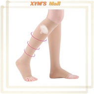 XYM'S ถุงเท้าการบีบอัดเส้นเลือดขอดเข่า-ถุงน่องสูง 1 คู่ 30-40mmHg ระดับ 3 ผู้ชายผู้หญิงเปิดนิ้วเท้าผิว/สีดำ