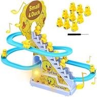 Small Duck Climbing Stairs Toy,Electric Duck Roller Coaster Toy Set with LED Flashing Lights & Music