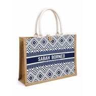 Borneo Style Woven Tote Bag - borneo motifs blue