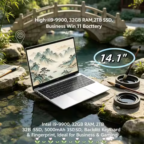 14.1" Slim Business Win11 Laptop, Intel i9-9900, 32GB RAM, 2TB SSD, 5000mAh Battery & Backlit Keyboa