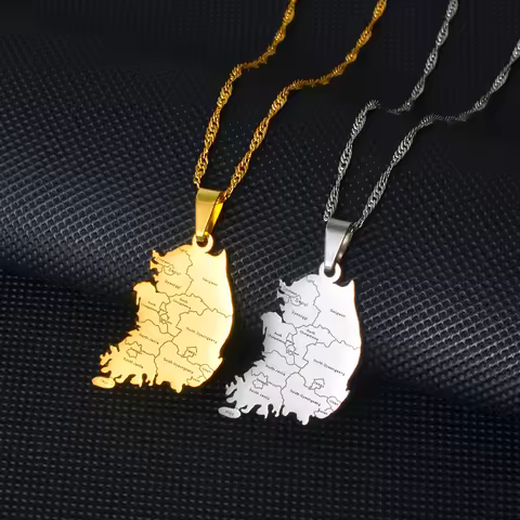 Anniyo Republic of Korea & City Name Pendant Necklaces for Women South Korea Jewelry Maps Korean #25