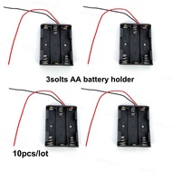 10pcs/lot 2pin Black Plastic 3 Slots AA 3x1.5v  4.5v Battery Storage Box Case DIY Batteries Containe