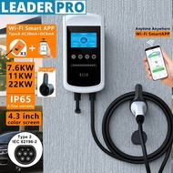 4.3 inch Big Screen EV Charger Type 2  7.6kw Wallbox Charging Station 11kw 22kw 3 Phase Electric Veh