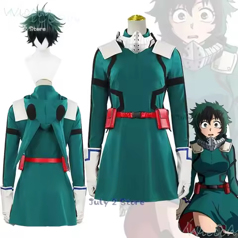 Anime Midoriya Izuku Cosplay My Hero Deku Green Skirt Girl Green Black Wig Academia Justice Uniform 