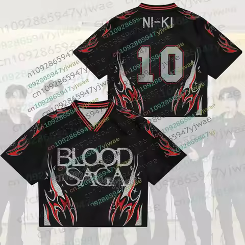 Kpop Blood Saga Enhypen Fans Gift Gothic Streetwear Mix Mesh World Tour Unisex Jersey Summer Men's W
