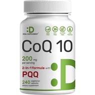 DEAL SUPPLEMENT CoQ10 200mg with PQQ 200mcg, 240 Veggie Capsules | Bioavailable Coenzyme Q10 Complex
