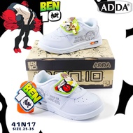 ADDA รองเท้านักเรียนหนังสีขาว รองเท้านักเรียนเด็กผู้ชาย รองเท้าพละ แบบแปะเทป ลายการ์ตูนเบ็นเท็น BEN 10 รุ่น 41N17 ไซส์25-35