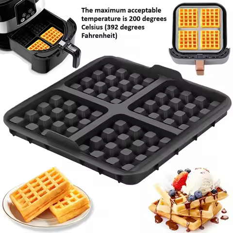 Square Waffle Maker Mold for Air Fryer, Non-Stick Baking Tray Compatible with 4-7QT,for Belgian Waff