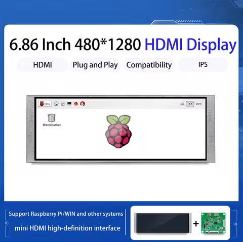 6.8 Inch 480X1280 MIPI Interface HD-MI Bar IPS TFT LCD Display with HD-MI Driver Board