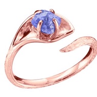 坦桑石14k金馬蹄蓮戒指 海芋花原石訂婚戒指 樹紋原礦求婚戒指