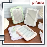PIFACIA Aesthetic Makeup Mirror, Wavy Square Frame, Pastel Color, Standing Mirror, Minimalist Table 