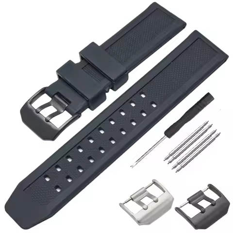 23mm Black Silicone Diving Watch Strap Sport Rubber Watchband With Stainless Steel Buckle For Lumino