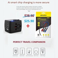 SL199 TYPE C Travel Adapter + AWEI CL971 3IN1 CHARGING CABLE, USB TRAVEL ADAPTER, UNIVERSAL ADAPTER