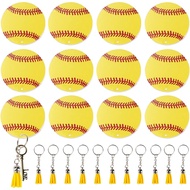 48PCS Baseball Acrylic Keychain Blanks Kit,12 Baseball Keychain,12 Baseball Tassels Charm,12 Key Rin