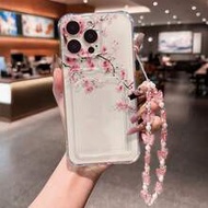 Floral Painted Precise Cutouts Transparent Card Holder Case With Painted Bracelet, Minimalist Fashio