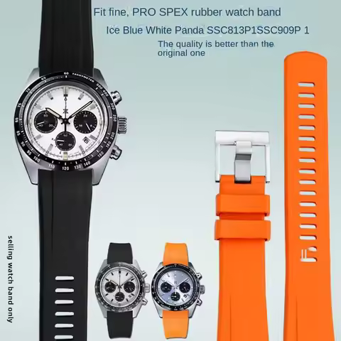 For Seiko PROSPEX SSC813P1 SSC917P1 panda rubber curved end Black Blue Orange watch strap waterproof