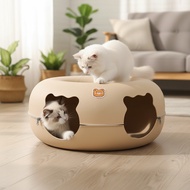Cat Cave for Multiple & Large Cats, Scratch Detachable & Washable Tunnel Bed, Comfy Donut Cat Cave, 