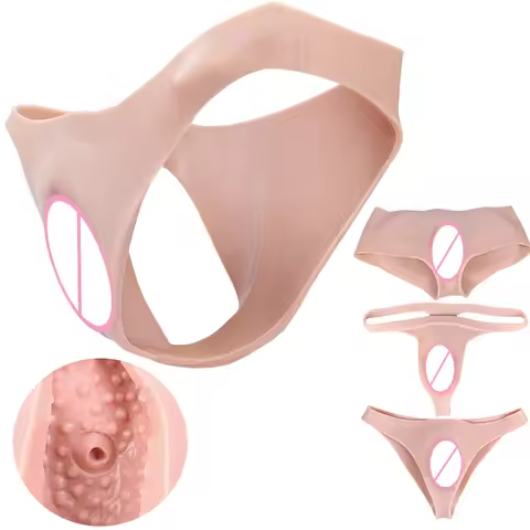 SXXY Soft Silicone Realistic Vaginal Panties Skin Touch T-Back/Briefs/Boxer Shorts Underwear With Fa