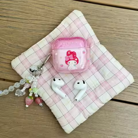 Kawaii Sanrio My Melody Strawberry Print Headphone Case for Apple Airpods 2 3 4 Pro 2 Pro3 Cute Pink