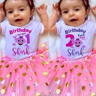 Shark Baby Birthday Girls Tutu Dress Set Baby Girl Mermaid Theme Birthday Party Pink Cake Smash Skirt+romper Set