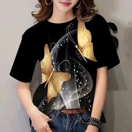 เสื้อสงกรานต์2567 เสื้อลายดอก เสื้อฮาวาย หรูหราและสวยงาม เสื้อสตรี เสื้อยืด ลายผีเสื้อวันหยุดสบาย ๆ 