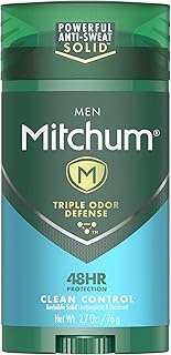 Men's Deodorant by Mitchum, Antiperspirant Stick, Triple Odor Defense Invisible Solid, 48 Hr Protection, Dermatologist Tested, Clean Control, 2.7 Oz (Pack of 1)