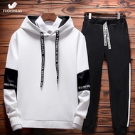 Fuguiniao jaket tudung kasual + Pinggang elastis celana set olahraga M-4XL