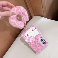 Cute Fuzzy Kitty Character Folding Phone Cover For iTel A80 A70 A60 A50 A50C A49 A48 A25 Pro A05S A0