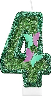 iNINGER Birthday Candle,Butterfly 4th Birthday Party Decorations for Women/Girl,Green Birthday Numbe