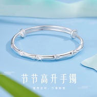 S925 sterling silver bracelet竹节银手镯纯银女s999足银素圈小众镯子实心手环情人节礼物送女友