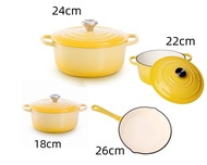 【ชส่งภายใ 24นม】Enamel cast iron pot French saucepan soup pot deep hot pot saucepan 20cm/22cm/24cm cool colored cast iron pot