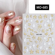 1pc 3D White Flower Gold Line Nail Sticker Hot Stamping Retro Elegant Flowers Nail Art Sticker Leave