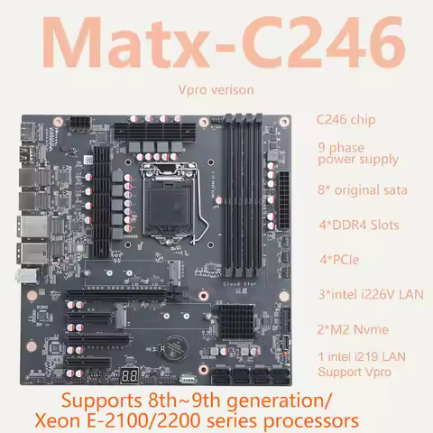 4*DDR4 C246 Motherboard MATX Board 4 PCIE Slots 8 SATA LGA1151 i219 Vpro LAN With 3 2.5G LAN NAS Boa